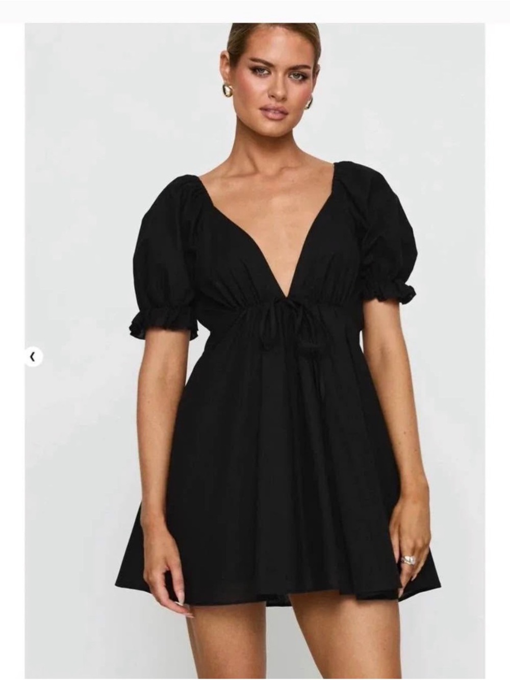 Princess Polly Black Puff-Sleeve Deep V Mini Dress